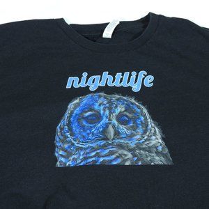 Unisex Black Bella Canvas Tee with Blue Owl Graphic Nightlife - Size XL